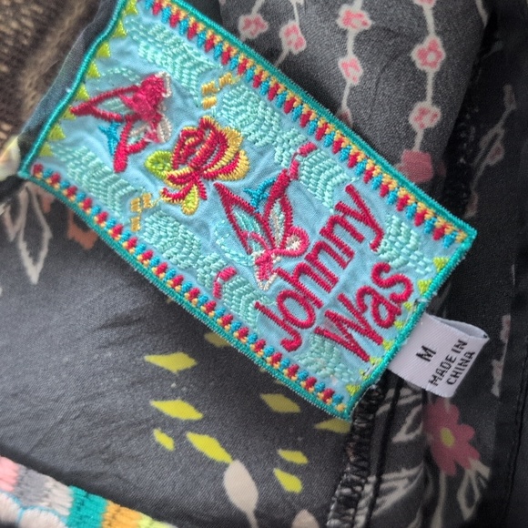 JOHNNY WAS MIXED PRINT BLACK SILK TANK DRESS - Picture 8 of 9